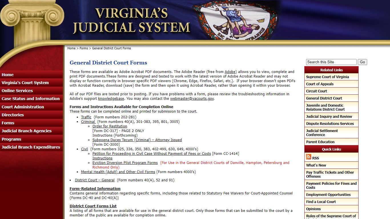 General District Court Forms - Judiciary of Virginia